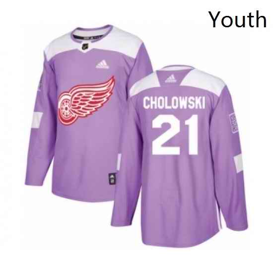 Youth Adidas Detroit Red Wings 21 Dennis Cholowski Authentic Purple Fights Cancer Practice NHL Jersey